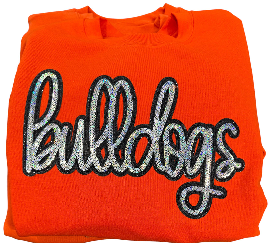 Bulldogs sequin patch orange sweatshirt - Waterloo, IL high school