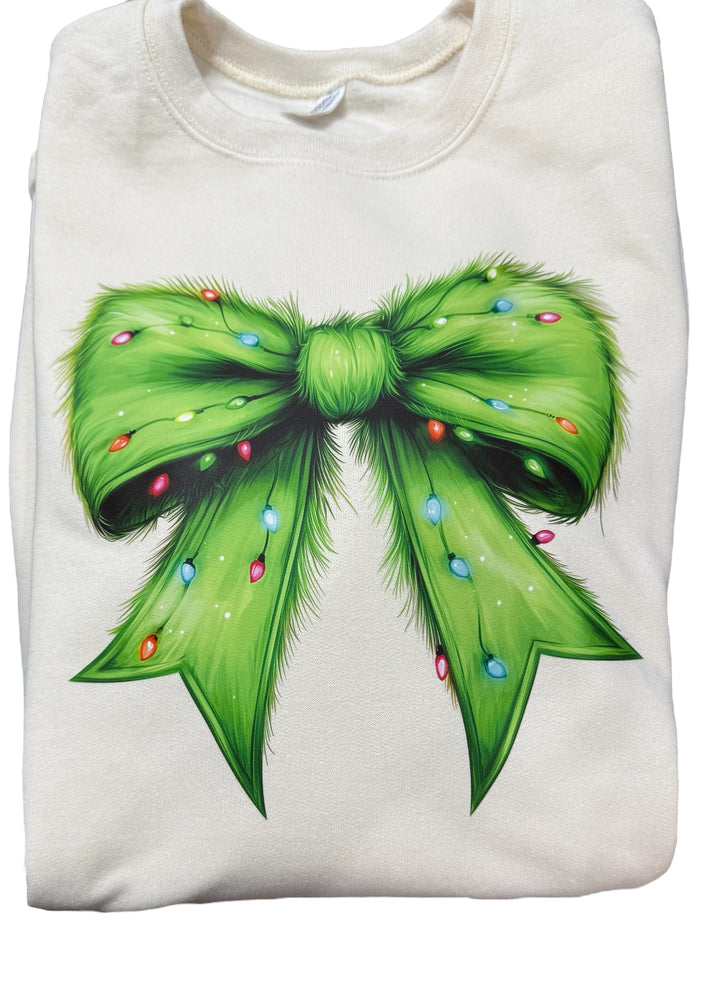 Green furry bow cream/black sweatshirt - Christmas