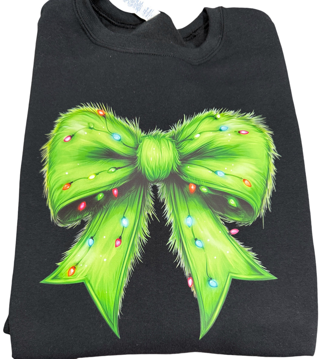 Green furry bow cream/black sweatshirt - Christmas
