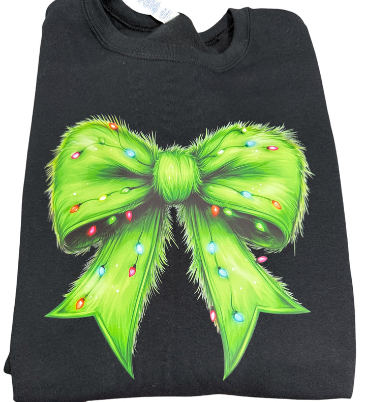 Green furry bow cream/black sweatshirt - Christmas
