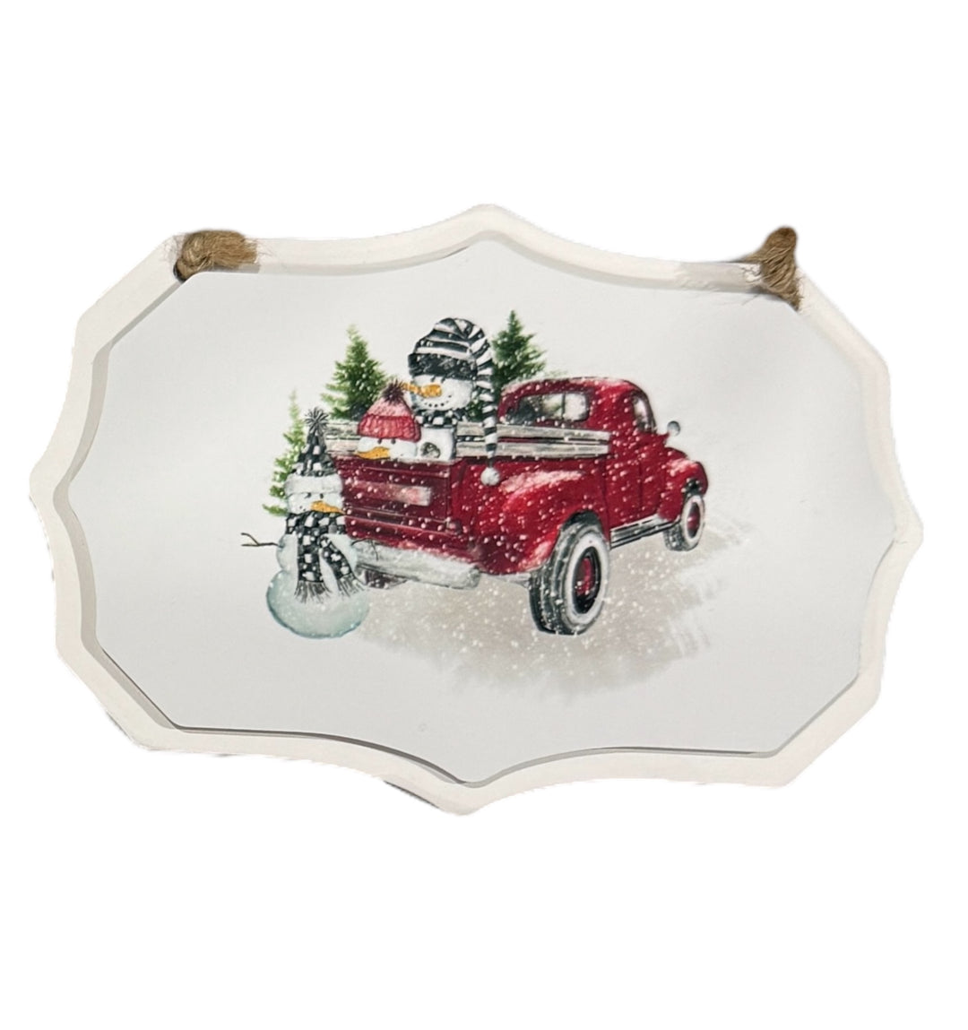 Large benelux snowman with truck ornament - Christmas Ornament/Small sign
