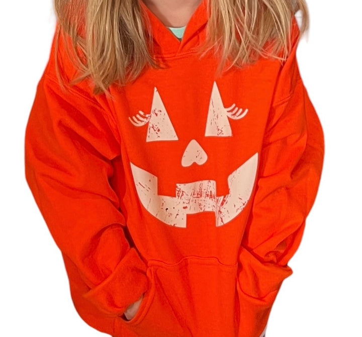 Pumpkin face orange tee or hoodie - YOUTH - Fall/Halloween