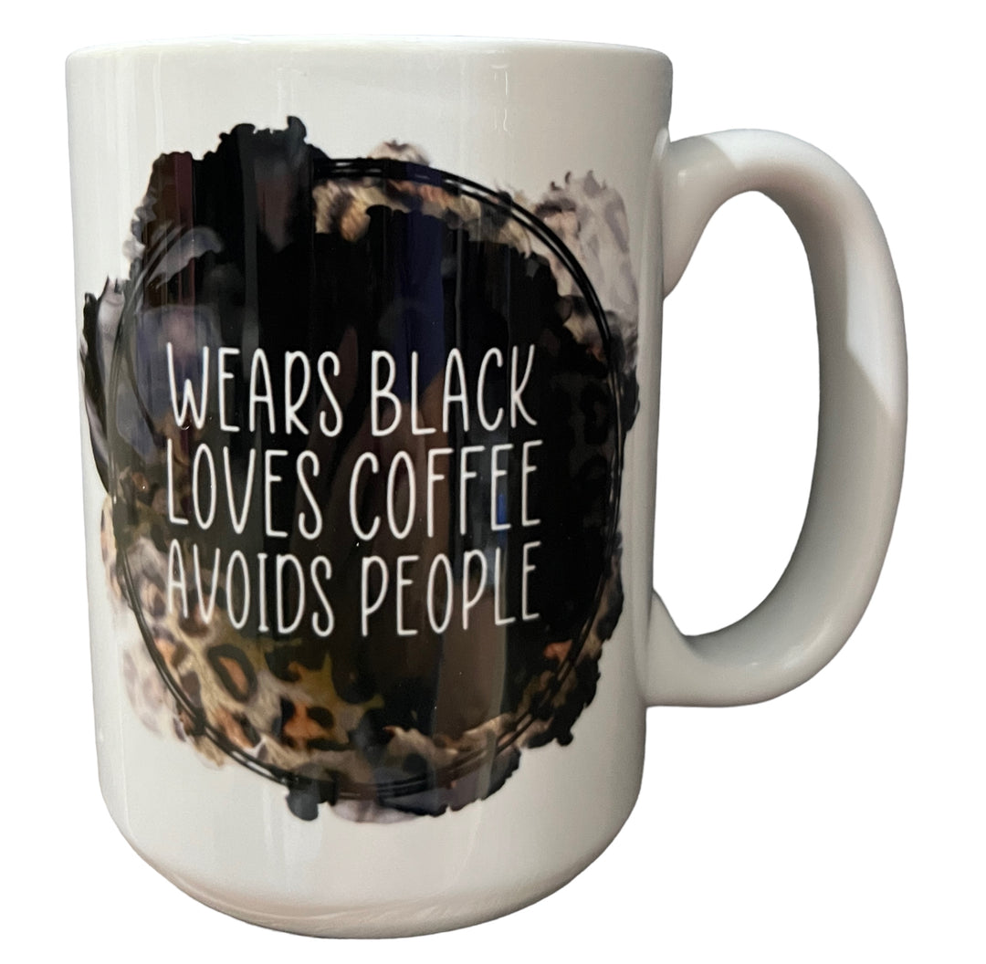 Wears black, loves coffee, avoids people - funny - ceramic mug