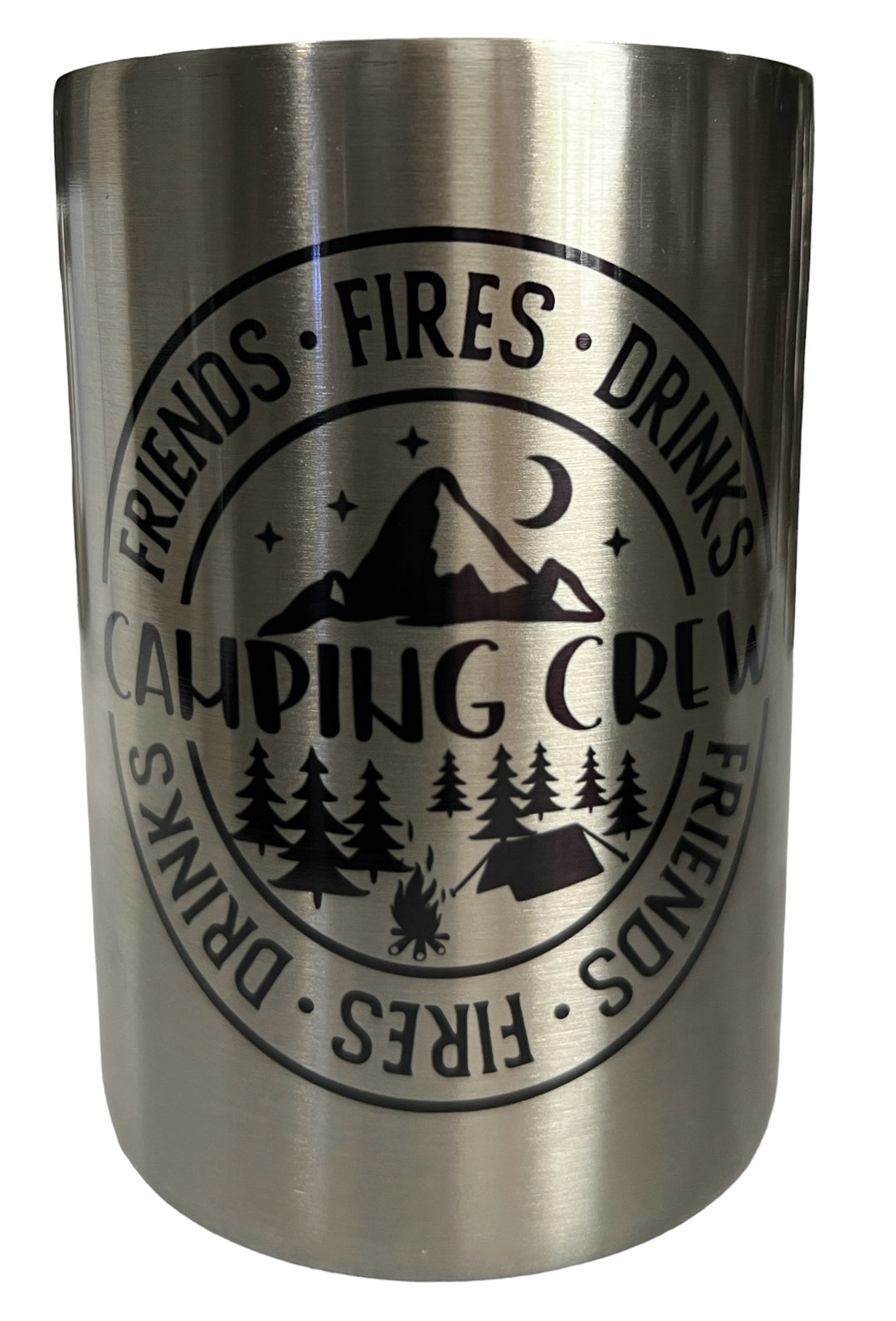 Camping Crew - Friends, Fires, Drinks - metal slim can koozie