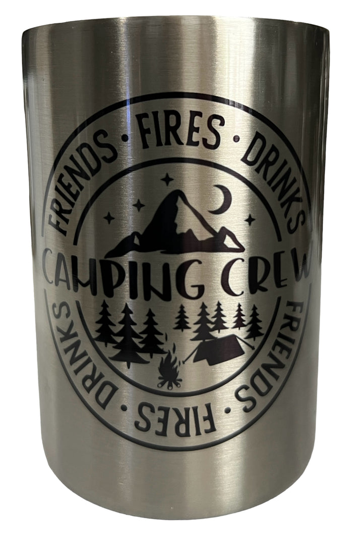 Camping Crew - Friends, Fires, Drinks - metal slim can koozie