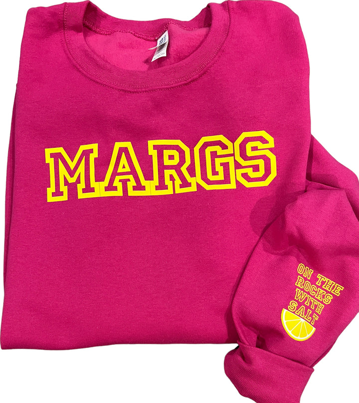 MARGS Sweatshirt with on the rocks with salt on sleeve!  Fun, festive, bright!