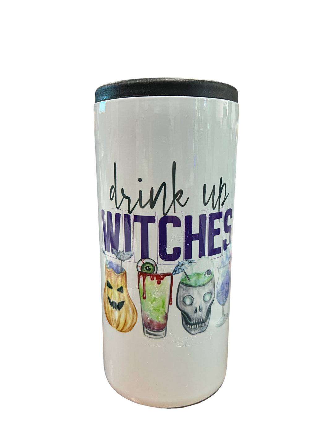 Drink up witches - Halloween/funny - metal 12 oz SLIM can koozie