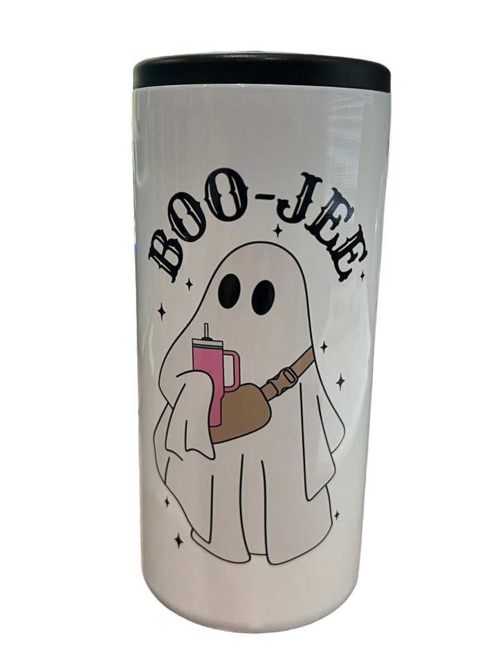 BOO-JEE ghost - funny - metal 12 oz SLIM can koozie