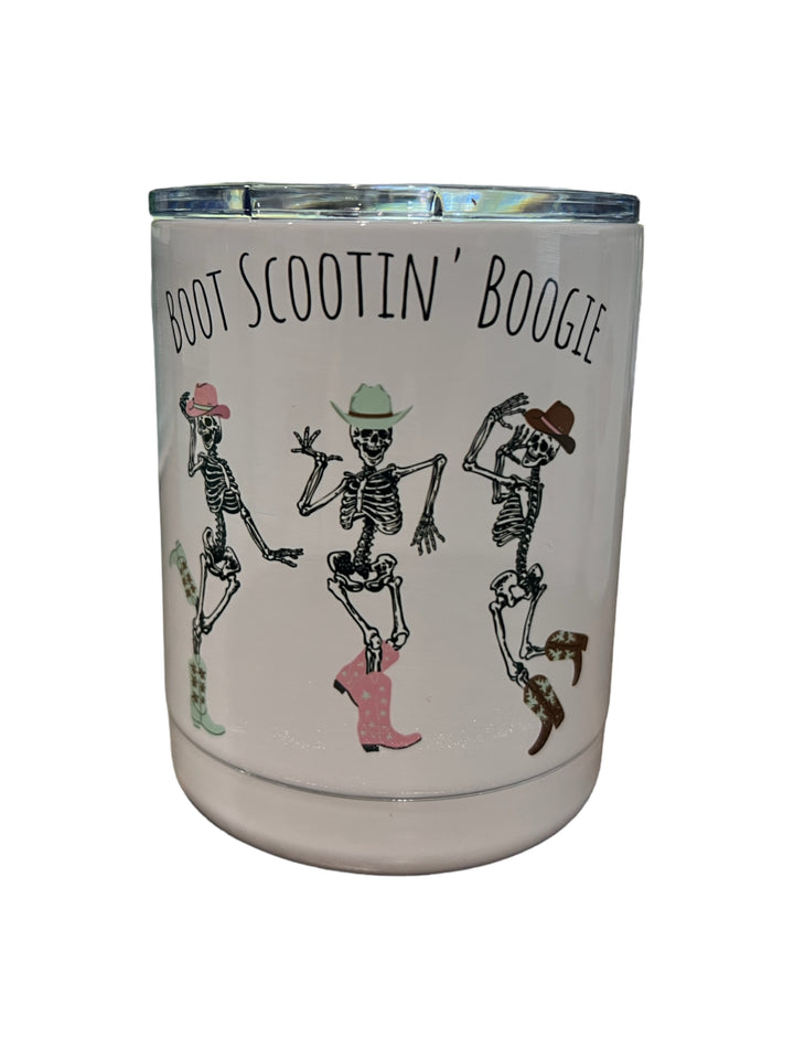 Boot Scootin Boogie - country dancing skeletons - lowball tumbler