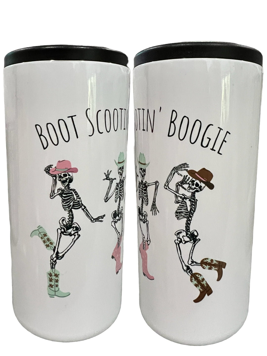 Boot Scootin Boogie country dancing skeletons - halloween - metal can koozie
