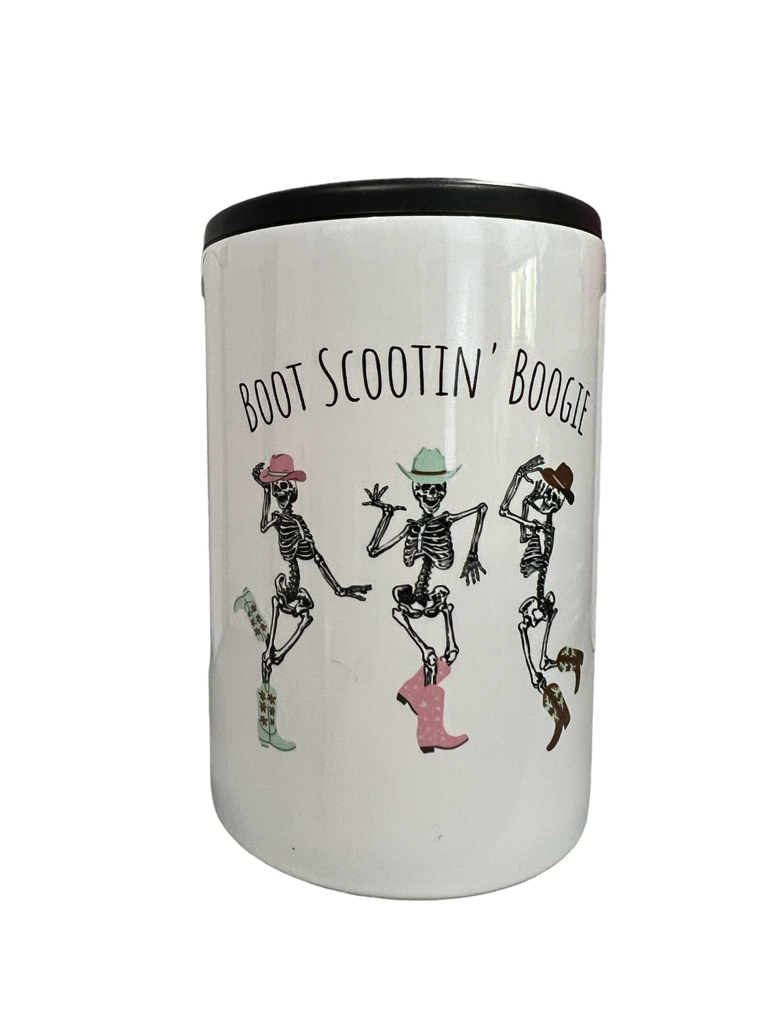 Boot Scootin Boogie country dancing skeletons - halloween - metal can koozie