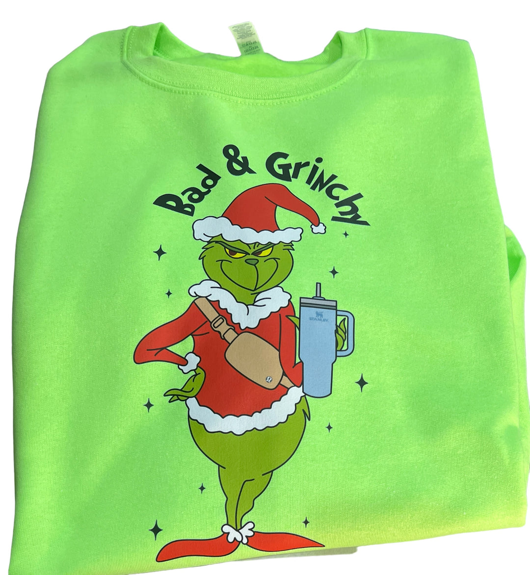 Bad & G r i n c h y Sweatshirt - Neon Green - Christmas