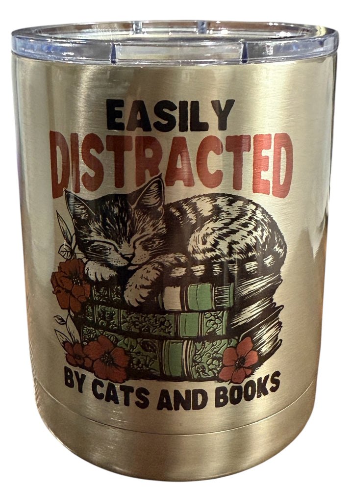 Easily distracted by cats and books - lowball tumbler