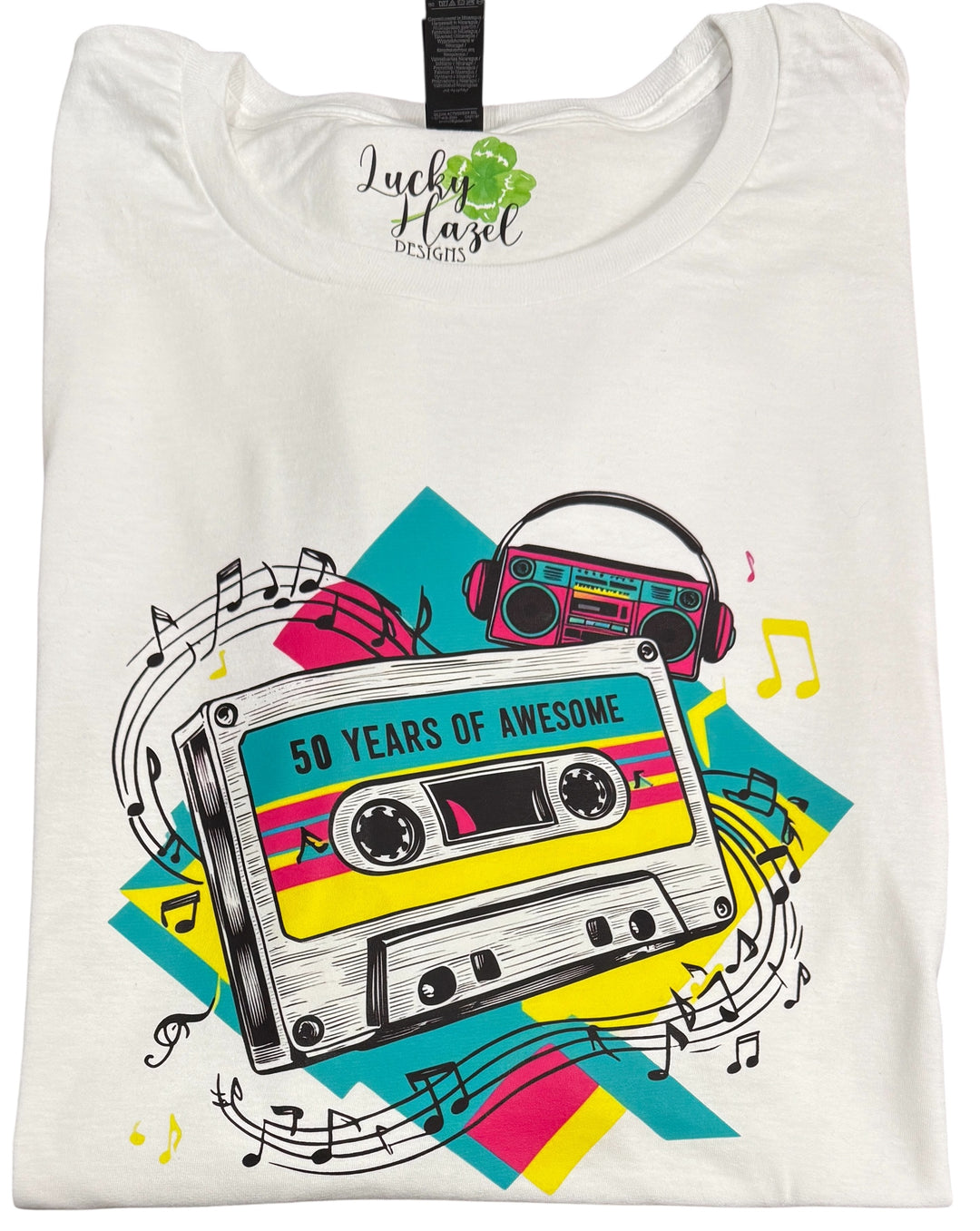 50 years of awesome - cassette tape/retro/bright colors - short sleeve tee