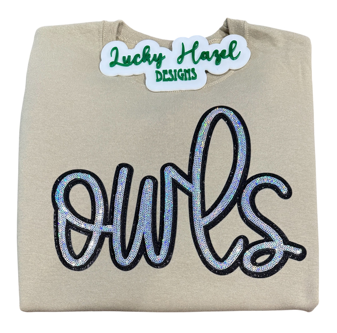 Owls sequin patch khaki sweatshirt - Windsor high school