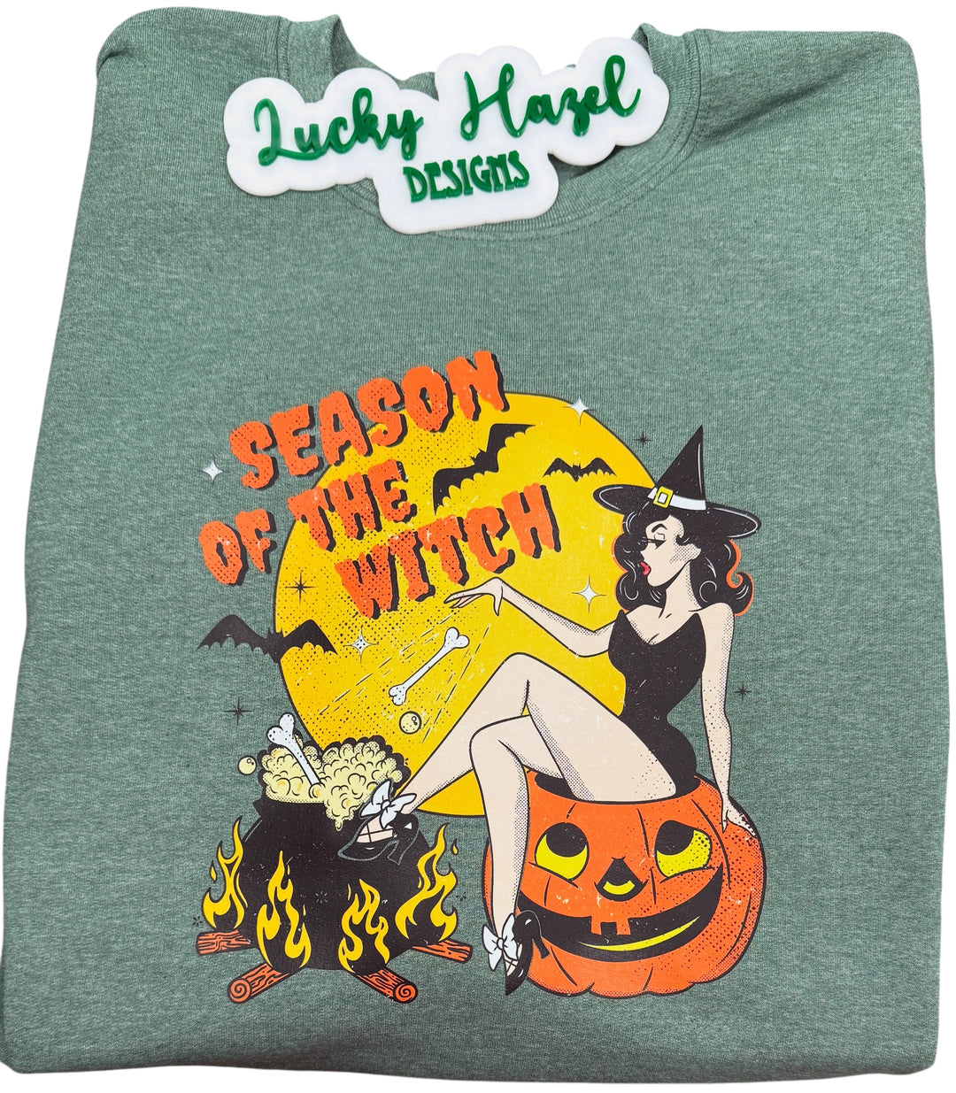 Season of the witch heather green sweatshirt - witch, witches night out, Fall, halloween