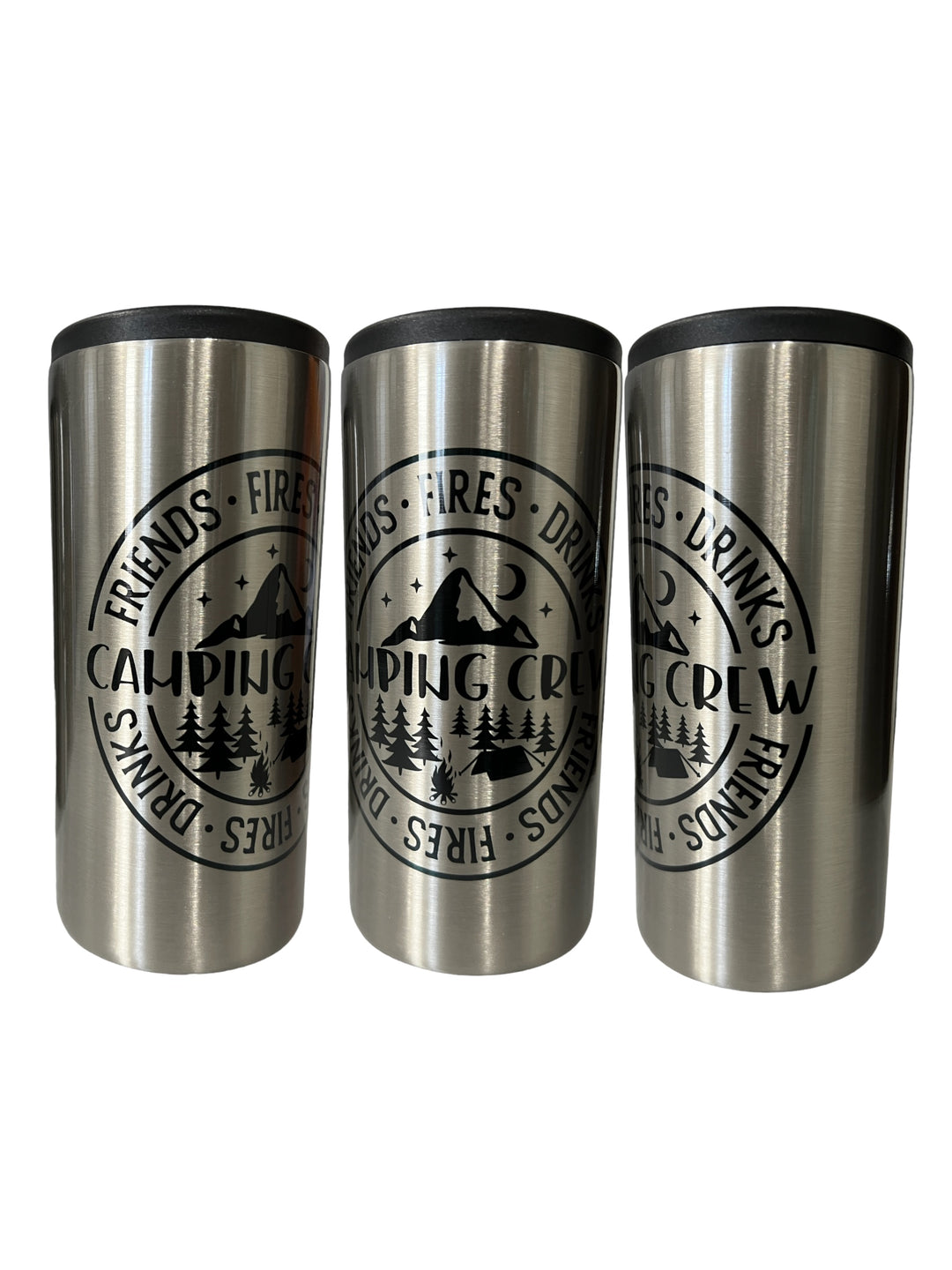 Camping Crew - Friends, Fires, Drinks - metal slim can koozie
