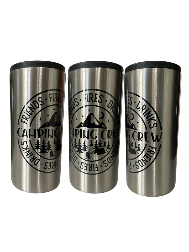 Camping Crew - Friends, Fires, Drinks - metal slim can koozie