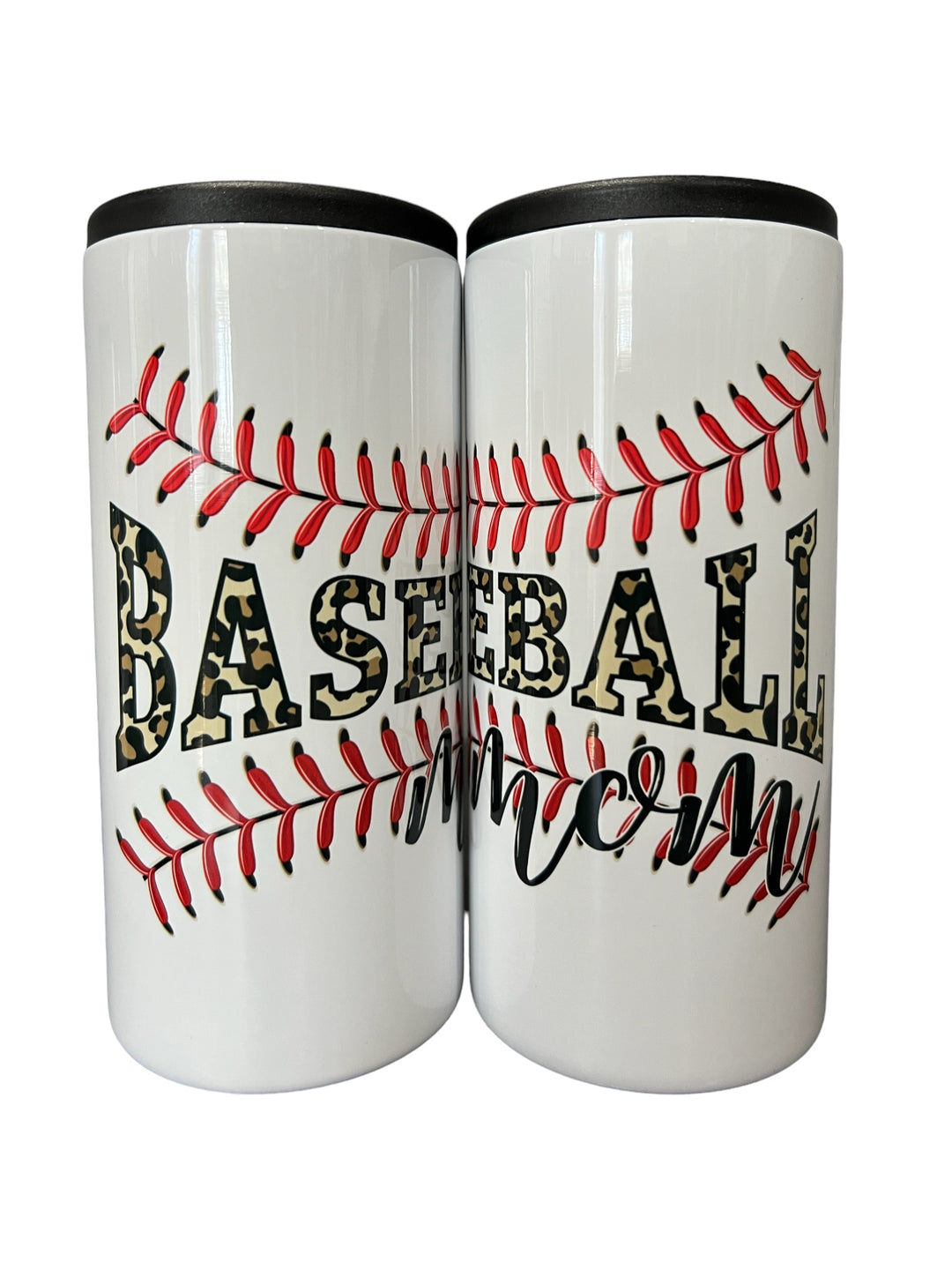 Baseball mom - metal 12 oz SLIM can koozie