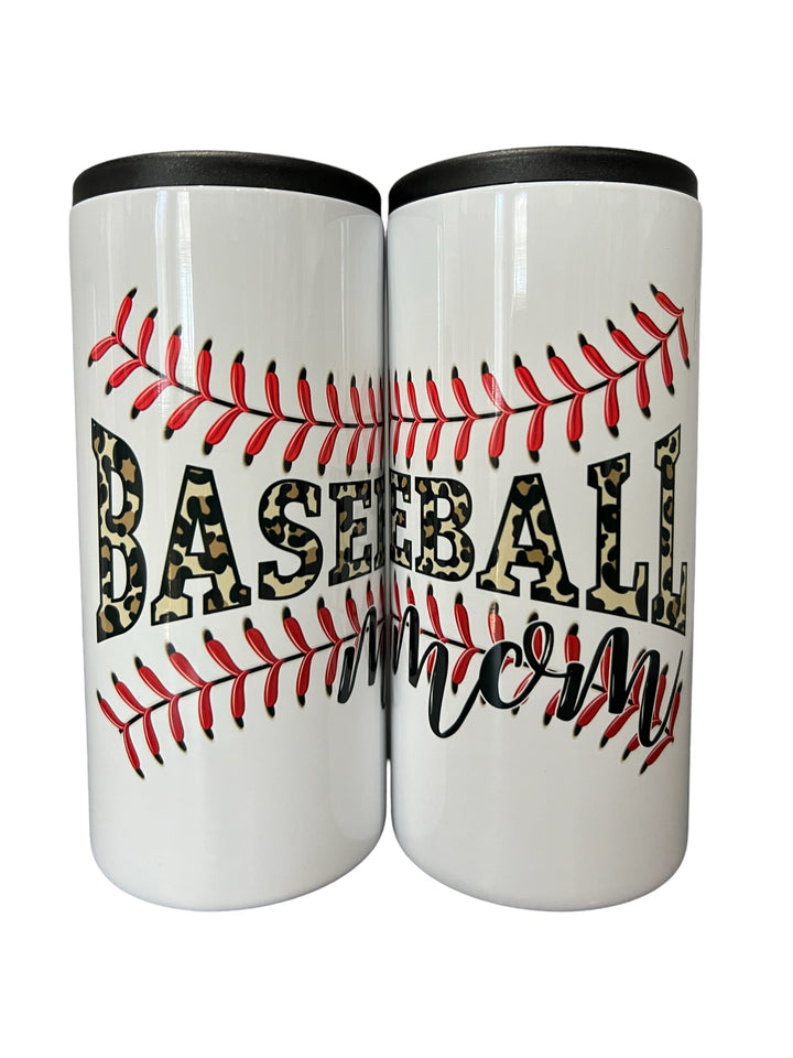 Baseball mom - metal 12 oz SLIM can koozie