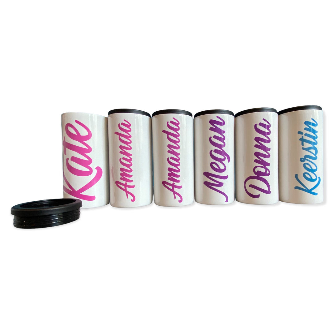 NAME - Customizable - metal 12 oz SLIM can koozie