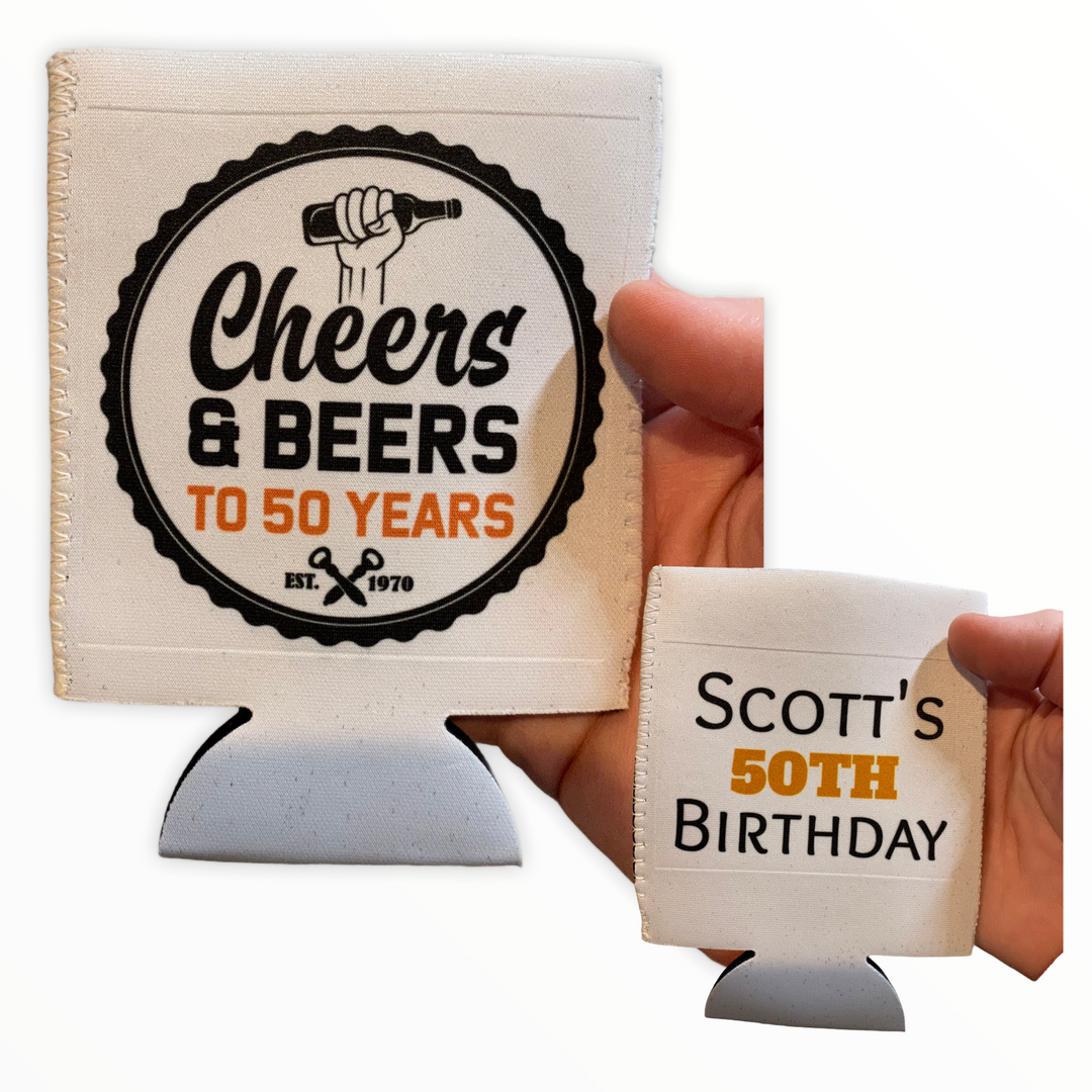 Cheers & Beers to 50 Years (customizable) - fabric can koozie