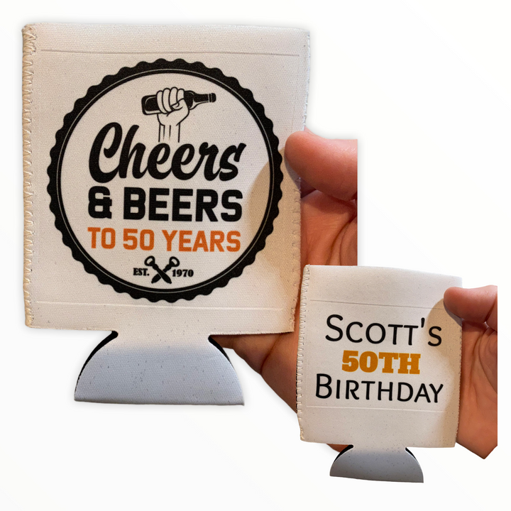 Cheers & Beers to 50 Years (customizable) - fabric can koozie