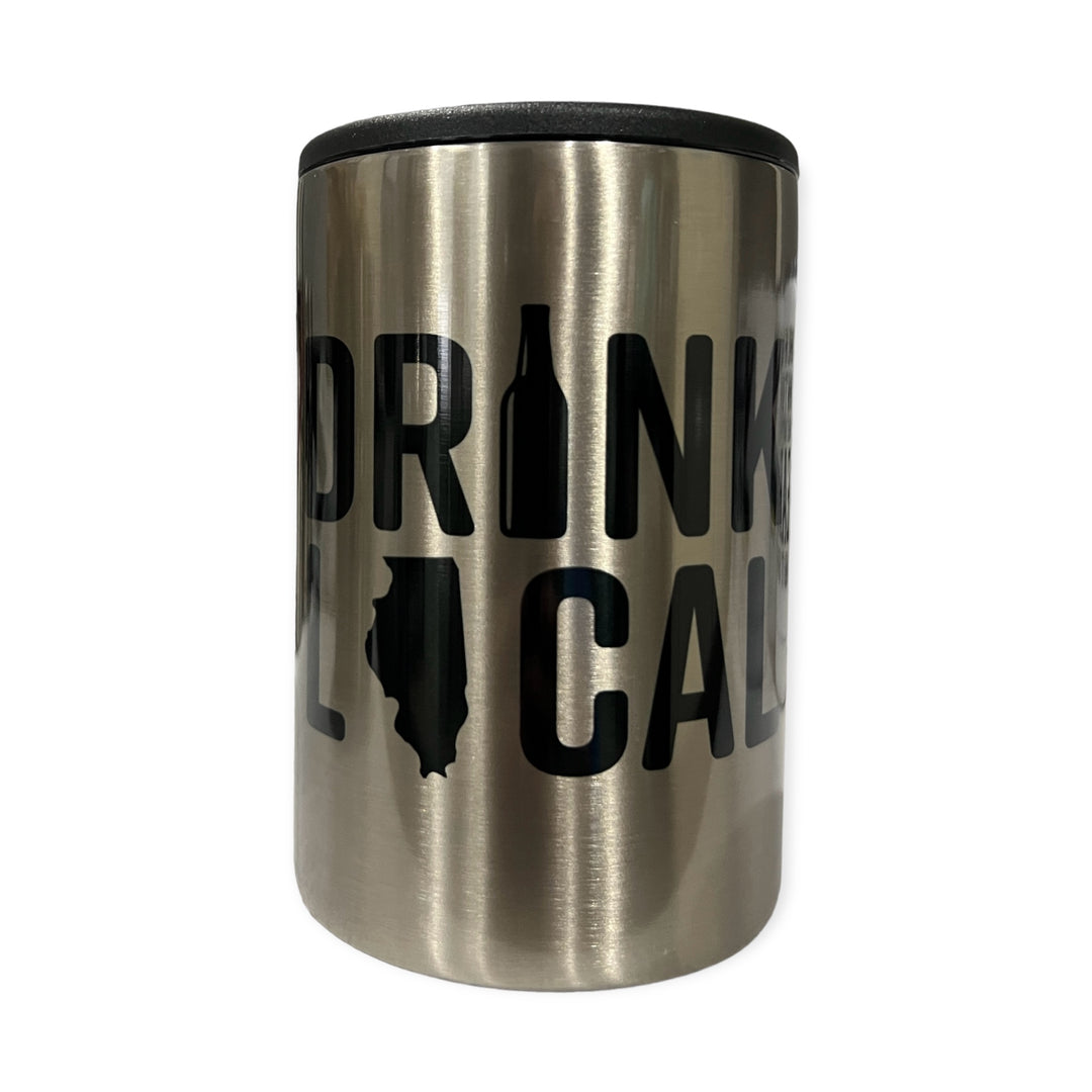 Drink Local - Illinois - metal 12 oz can koozie