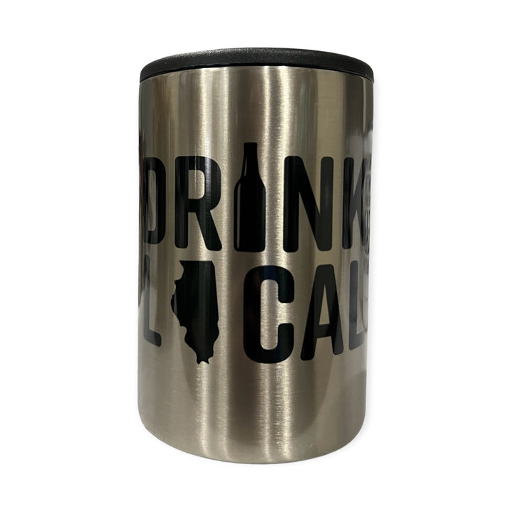 Drink Local - Illinois - metal 12 oz can koozie