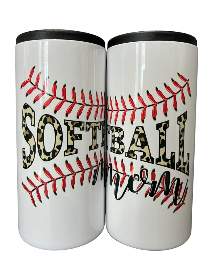 Softball mom - metal 12 oz SLIM can koozie