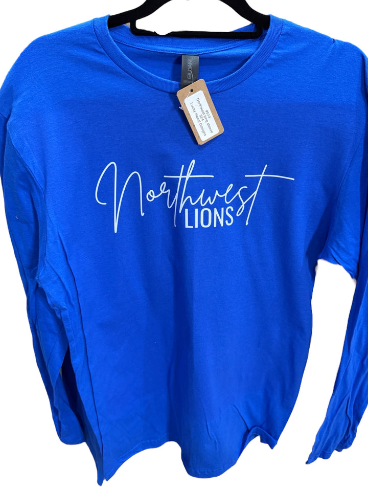 Northwest (cursive) Lions high school short & long sleeve tees & sweatshirts