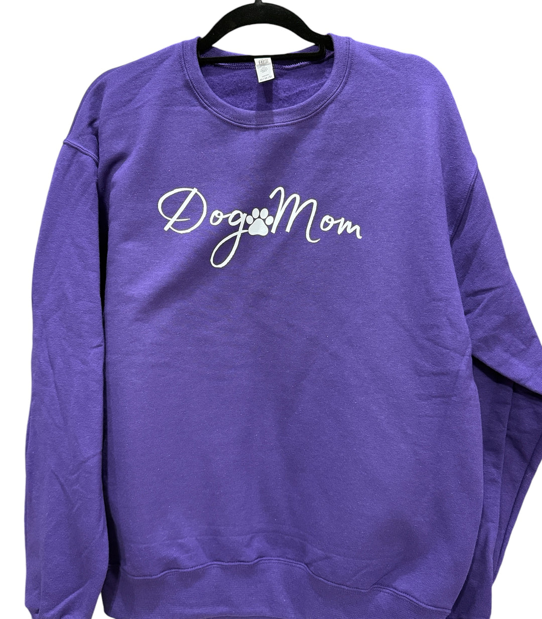 Dog mom on purple sweatshirt