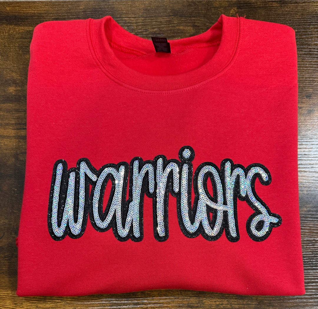 Warriors sequin patch royal blue sweatshirt - Fox high school