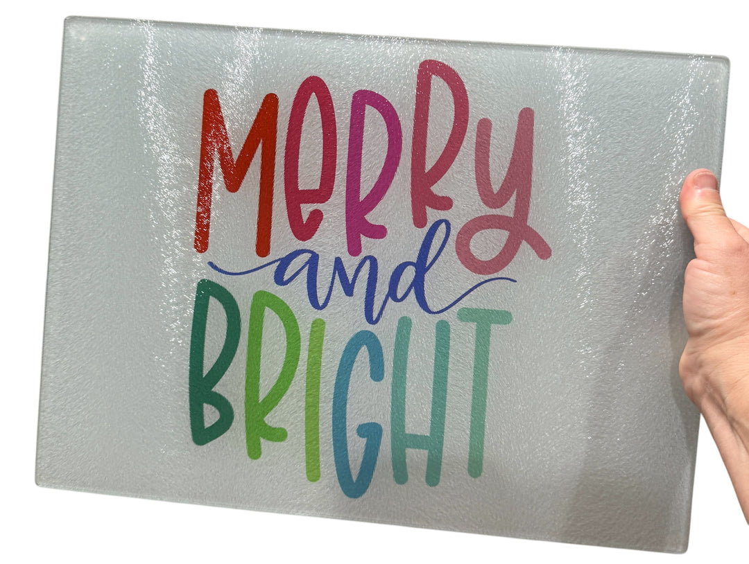 Rectangle Glass Cutting Board - Merry & Bright - Christmas