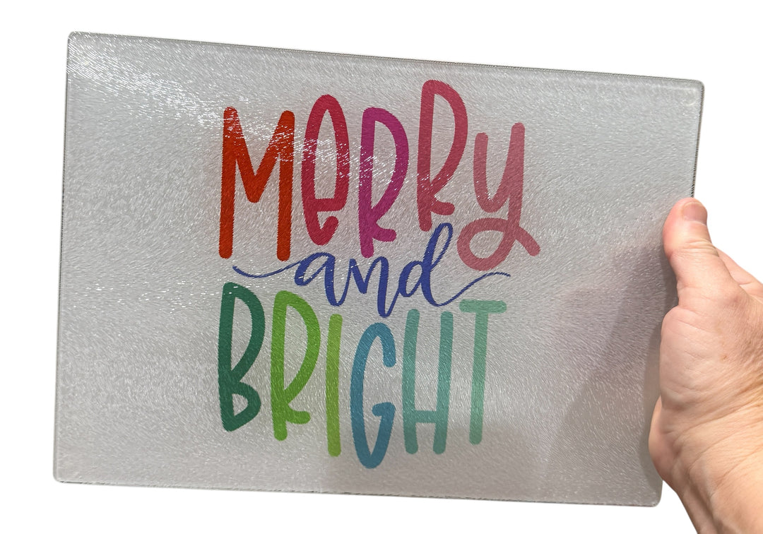 Rectangle Glass Cutting Board - Merry & Bright - Christmas