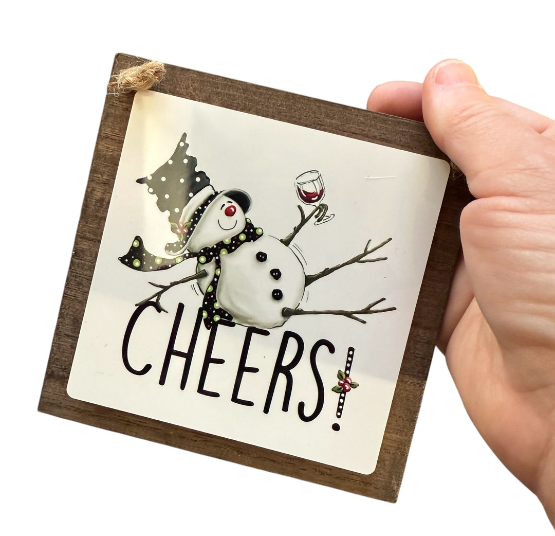 Snowman drinking wine - Christmas Ornament/Small sign