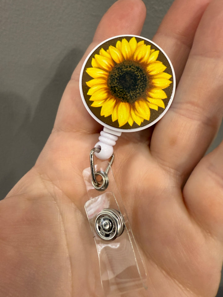 Sunflower Badge Reel - school, office, medical, nurse, professional