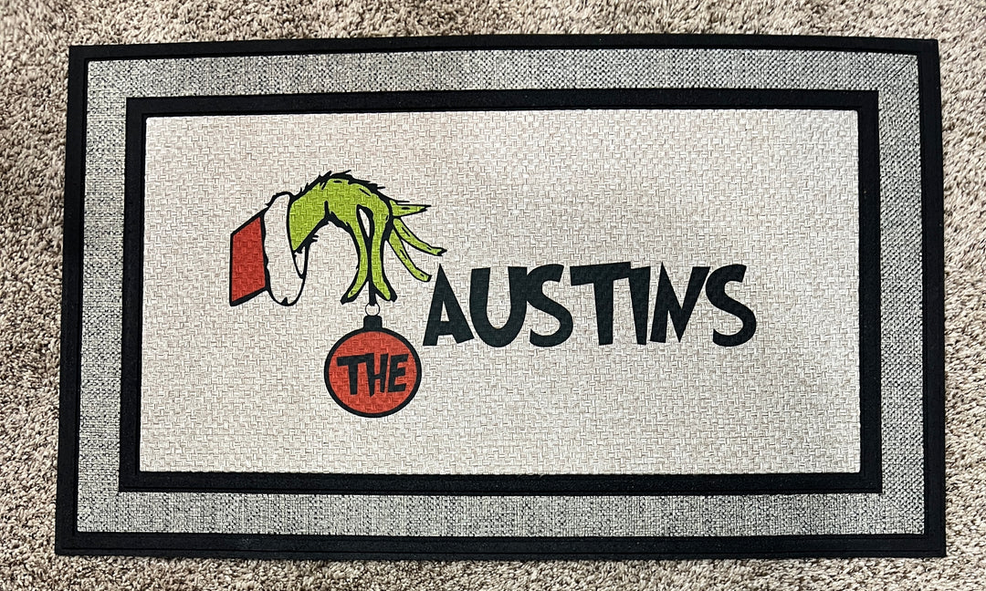 Grinch Christmas doormat - customize with name