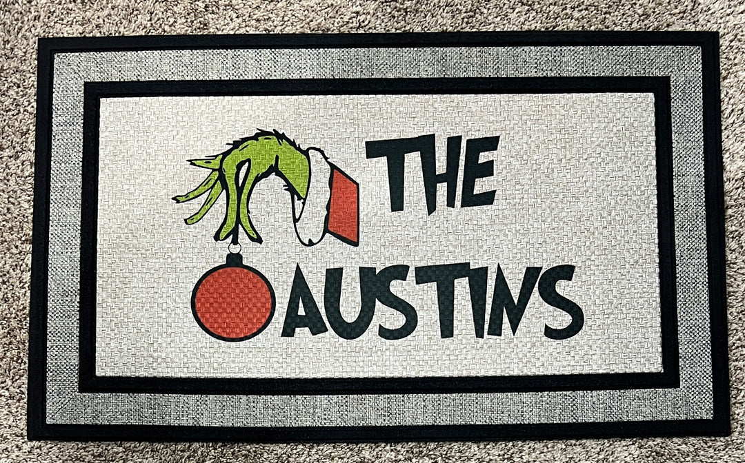 Grinch Christmas doormat - customize with name - style 2