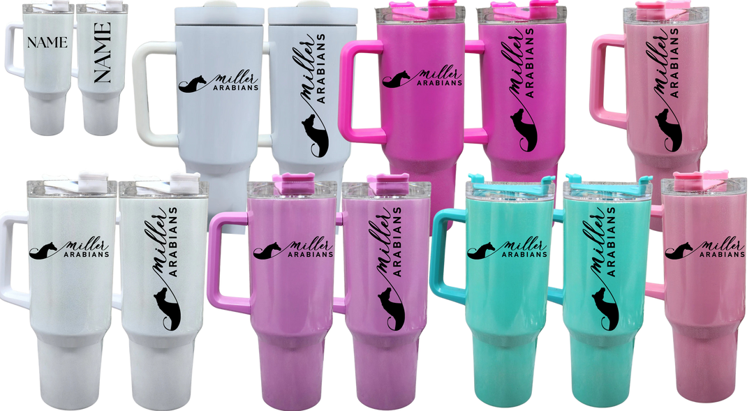 Miller Arabians 40 oz shimmer quencher tumbler with lid and straw (white with no shimmer also available)