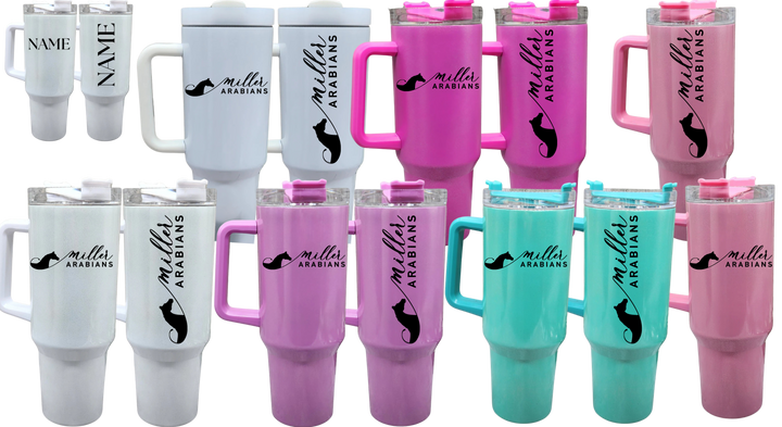 Miller Arabians 40 oz shimmer quencher tumbler with lid and straw (white with no shimmer also available)