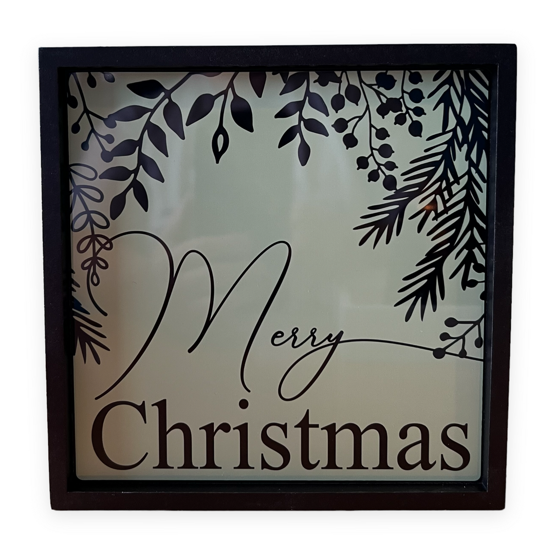 Merry Christmas - Square Frame Block/Sign - shelf or wall sign