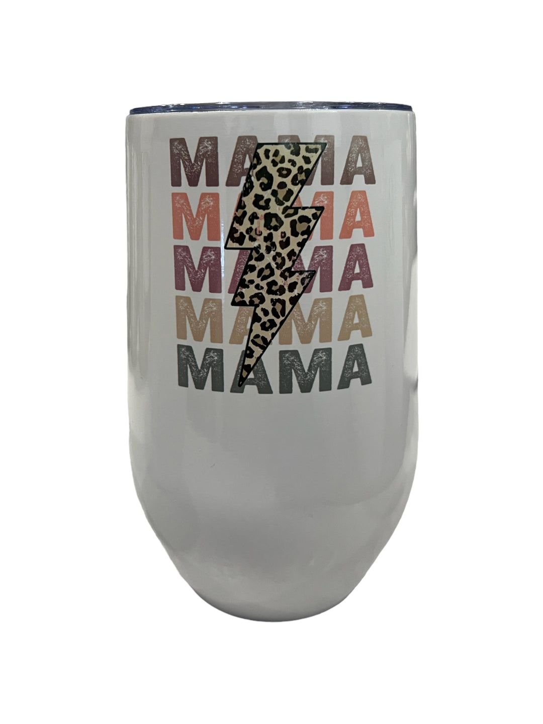 MAMA with leopard lightning bolt - stemless 17 oz wine tumbler with lid