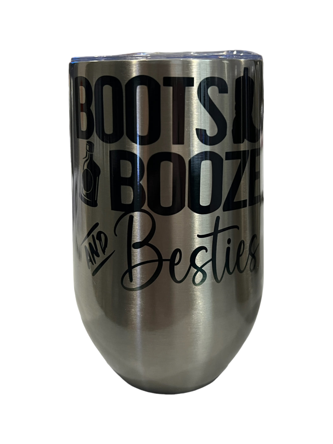 Boots Booze & Besties - stemless 17 oz wine tumbler with lid