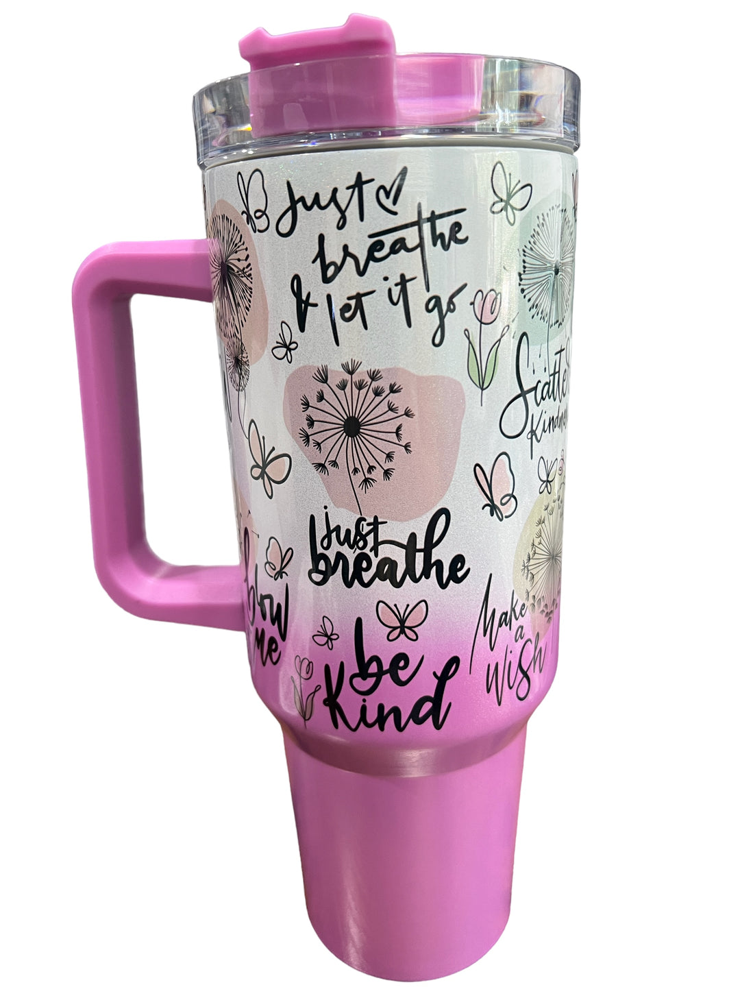 Just breathe and be kind 40 oz quencher shimmer tumbler with lid and straw