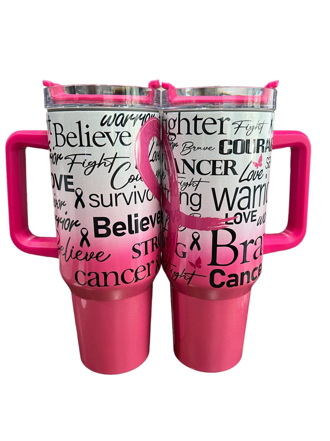 Breast Cancer warrior 40 oz quencher shimmer tumbler with lid and straw