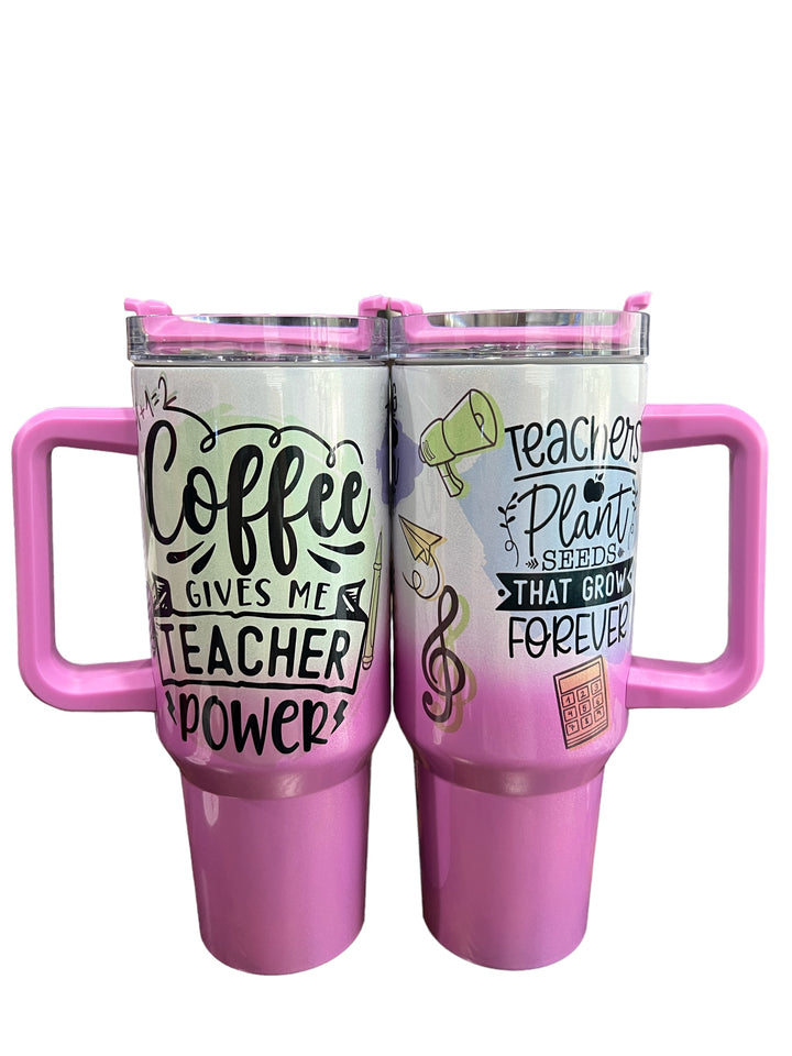 Teacher Quotes 40 oz quencher shimmer tumbler with lid and straw