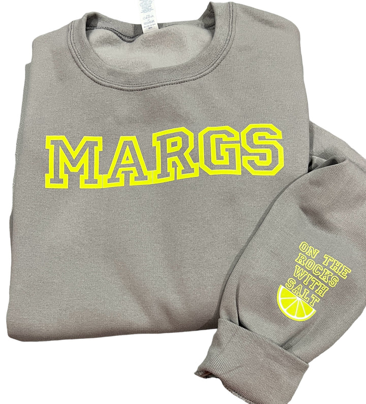 MARGS Sweatshirt with on the rocks with salt on sleeve!  Fun, festive, bright!