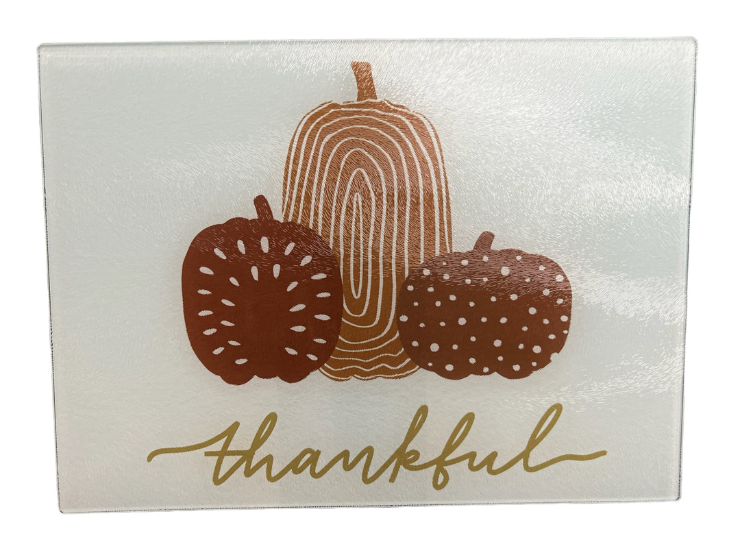 Thankful with pumpkins Rectangle Glass Cutting Board