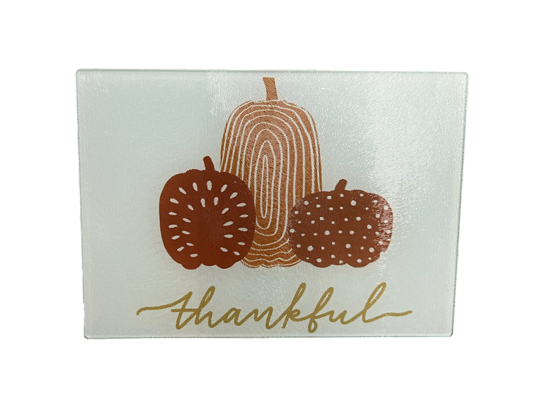 Thankful with pumpkins Rectangle Glass Cutting Board